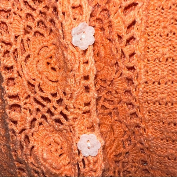 Christopher & Banks Orange Knit Button Front Cardigan with Flower Buttons Medium - Picture 4 of 9